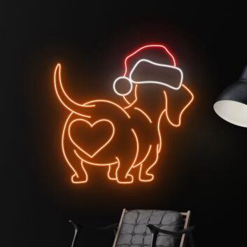 Brighten Up Your Home, Office, or Holiday Party with the Festive Glow of the Dachshund Christmas Hat Led Neon Sign - Perfect for Any Christmas Celebration.