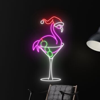Transform Your Festive Celebrations and Spaces: Flamingo Christmas Hat Led Neon Sign &amp; Flamingo Martini Led Sign - Perfect for Home Decor, Office Ambiance, Storefronts, Bars, and Seasonal Weddings