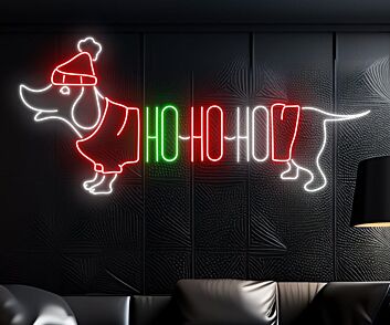 Brighten Your Festivities: Hohoho Dachshund Led Neon Sign for Christmas Elegance in Homes, Offices, and Holiday Celebrations.