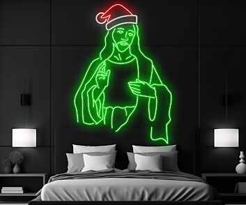 Brighten Up Your Christmas Season: Perfect for Home, Office, and Store Display with Jesus Christ Christmas Hat Led Neon Sign Christmas Decor Led Neon Sign.