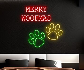 Merry Woofmas Paw Dog Led Neon Sign Hohoho Christmas Led Sign