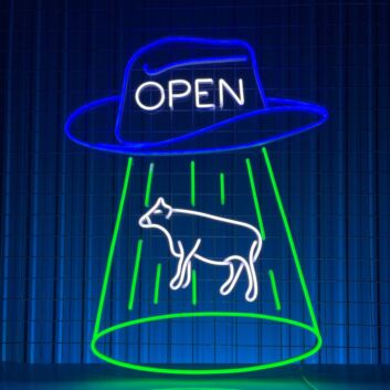 Open Cow Ufo Cowboy Hat Led Neon Sign Ufo Cow Led Sign Ufo Neon Light Restaurant Decor