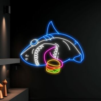 Shark Eat Hamburger Led Neon Sign Funny Shark Led Sign Cool Shark Neon Light Bakery Shop