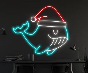Whale Fish Christmas Hat Led Neon Sign Whale Fish Christmas Led Sign Christmas Neon Sign