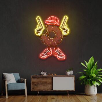 Donut Gun Led Uv Neon Sign Business Logo