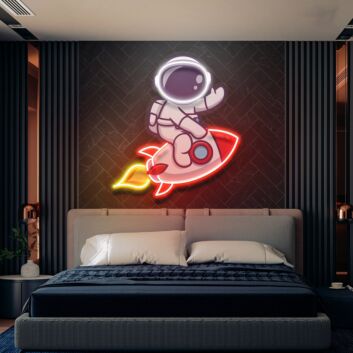 Rocket Astronaut Light Artwork Space Led Uv Neon Sign