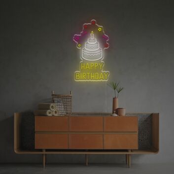 Happy Birthday With Birthday Cake LED Neon Sign