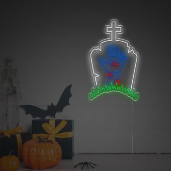 Zombie Coming Out From Tombstone LED Neon Sign