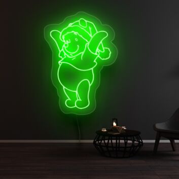Winnie The Pooh Christmas Hat Neon Sign