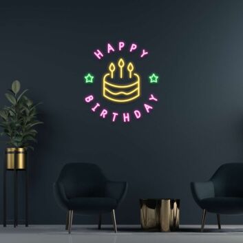 Happy Birthday Cake Neon Sign