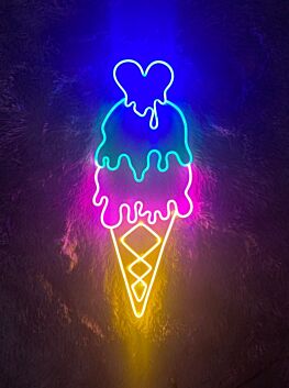 Dripping Ice Cream With Heart Neon Sign