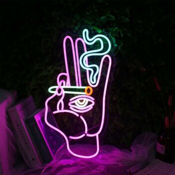 Hand With Eyes Smoking Neon Sign