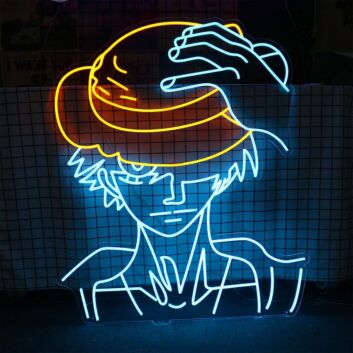 One Piece Luffy Holding Hat Neon Sign