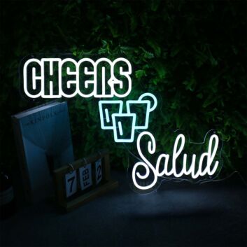 Cheers Salud White Custom Neon Sign