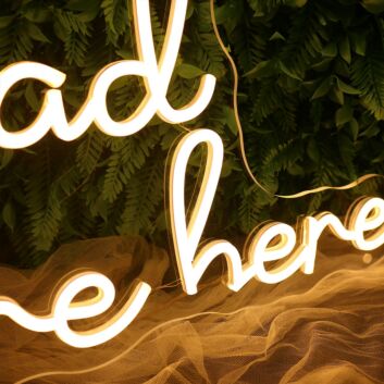 So Glad You Are Here Yellow Neon Sign