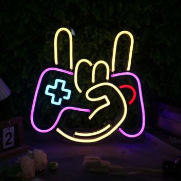 Rock Gesture With Game Controller Neon Sign