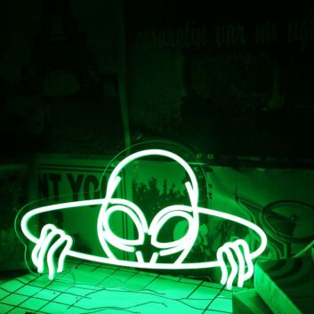 Aliens Come Out Of The Hole Green Neon Sign