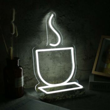 A Cup Of Hot Drink White Neon Sign