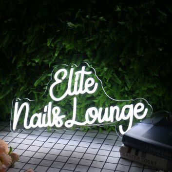 Elite Nails Lounge White Neon Sign