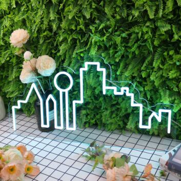 City Skyline Blue Neon Sign