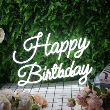 Happy Birthday White Neon Sign