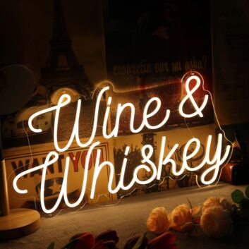 Wine And Whiskey Yellow Neon Sign