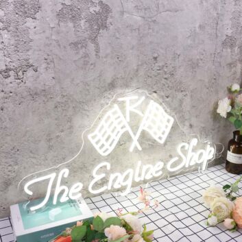 The Engine Shop White Neon Sign