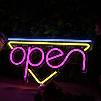 Open With Inverted Triangle Neon Sign