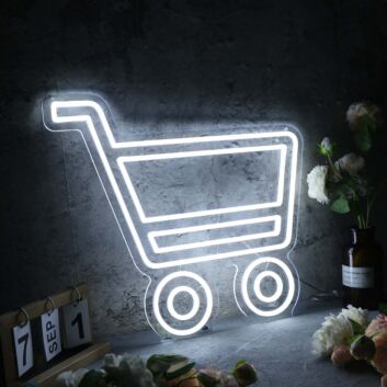 Shopping Cart White Neon Sign