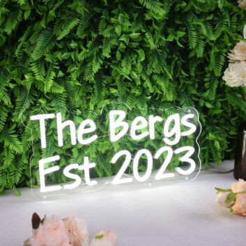 The Bergs Est 2023 White Neon Sign