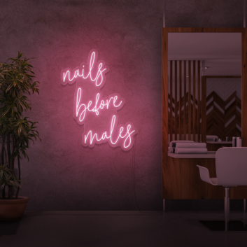 Nails before men neon sign