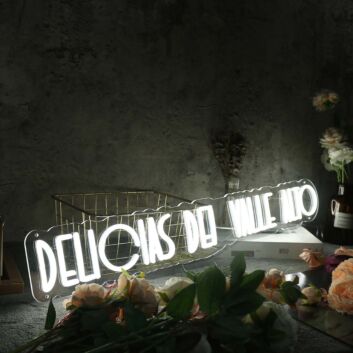 Delicias Del Valle Alto White Neon Sign