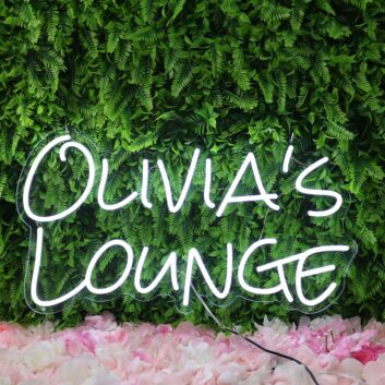 Olivias Lounge White Neon Sign