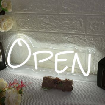 White Open Neon Sign