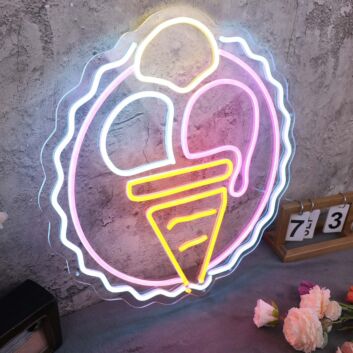 Three Scoops Ice Cream Cone Custom Neon Sign
