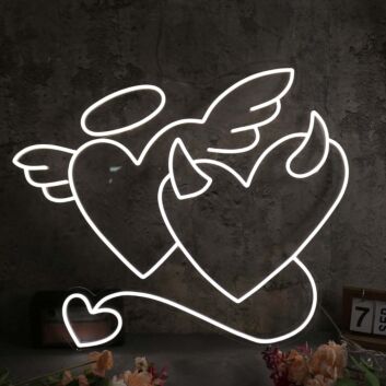Angle And Devil Heart White Neon Sign