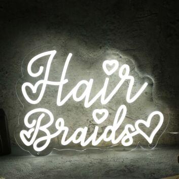 Hair Braids White Neon Sign