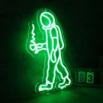 Walking Space Man Green Neon Sign