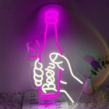 Customize Hand Holding a Beer Bottle Neon Cheers to Good Times