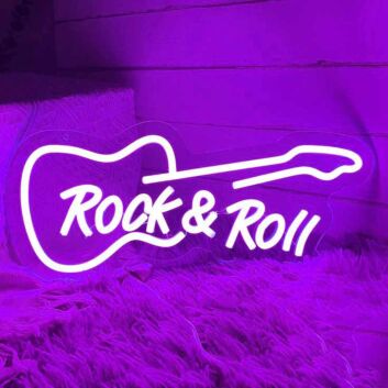 Rock &amp; Roll Music Guitar Neon Sign
