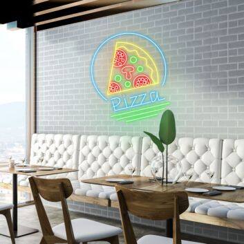 Customize Pizza Slice Circle Delight in Every Slice with Neon