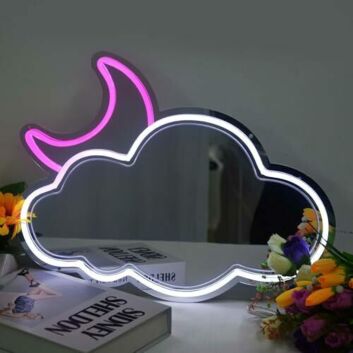 Enchanting Cloud and Pink Moon Neon Mirror Light