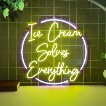 Sweet Serenity Ice Cream Solves Everything Neon Sign