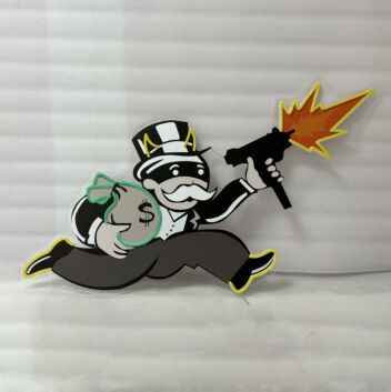 Violent Monopoly Gun Neon X Acrylic Artwork