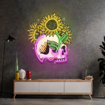 Skull Sun Flowers Led Neon Sign Light Pop Art