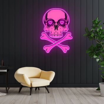 Pink Skull With Bones Neon Sign X Acrylic Artwork