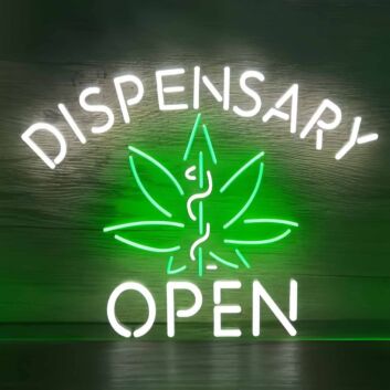 Dispensary  Open Hemp Leaf Neon Sign