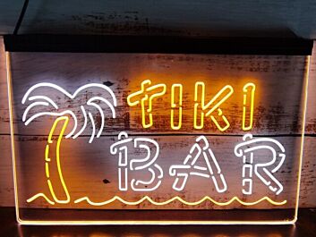 Tiki Bar Palm and Sea Two Tone Hanging Neon Sign