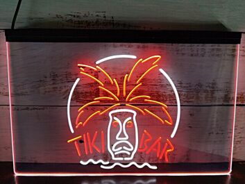 Tiki Bar Palm Mask Two Tone Hanging Neon Sign