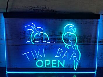 Tiki Bar Open Two Tone Hanging Neon Sign